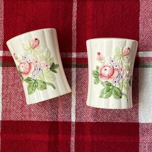 Otagiri Japan white Porcelain Salt & Pepper Shakers Floral Bouquet